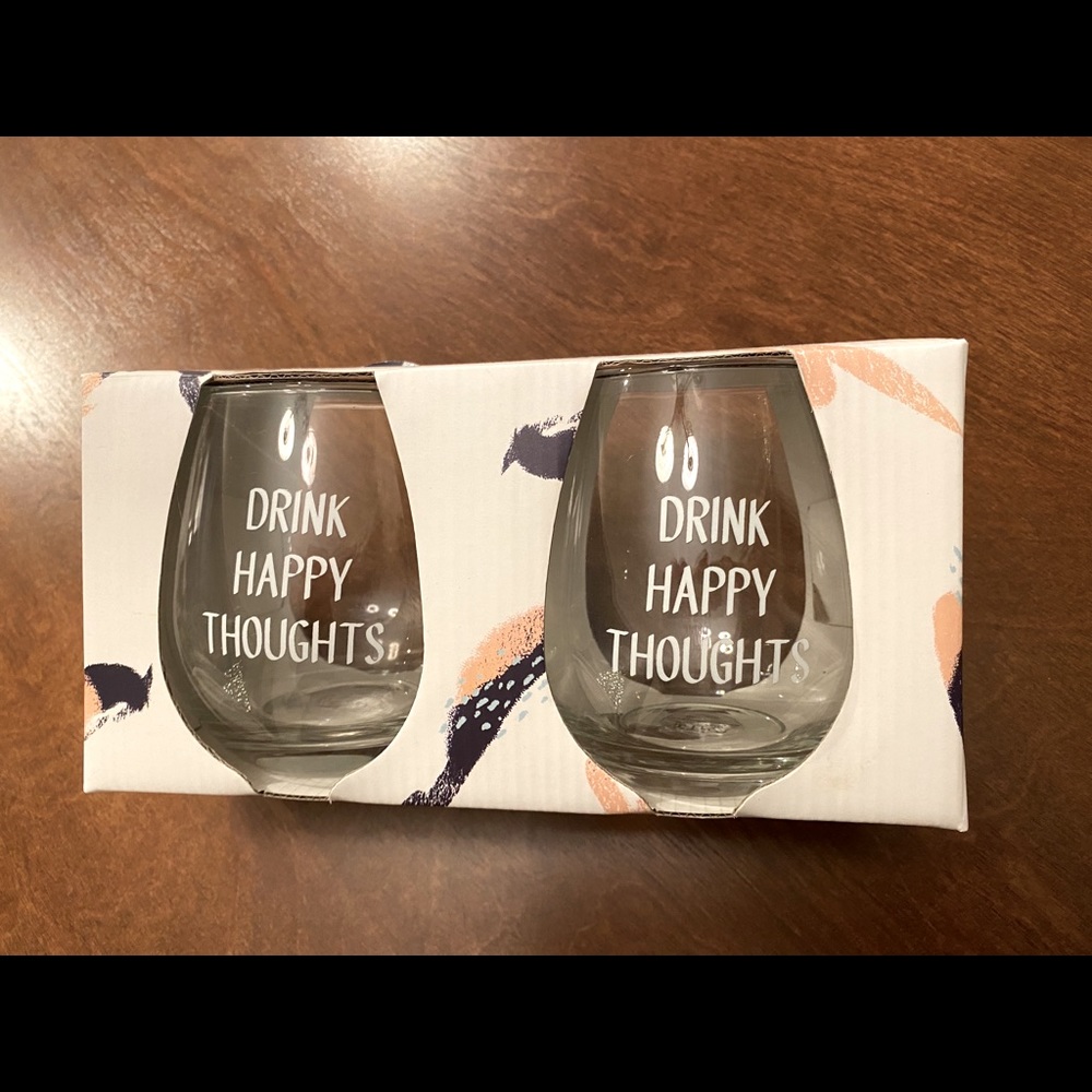 Drink Happy Thoughts set of 2 wine glasses